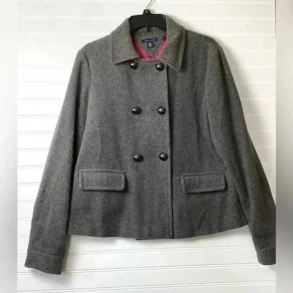Tommy Hilfiger Gray Wool Double-Breasted Peacoat Women's Size Large Wool Blend - Picture 10 of 10